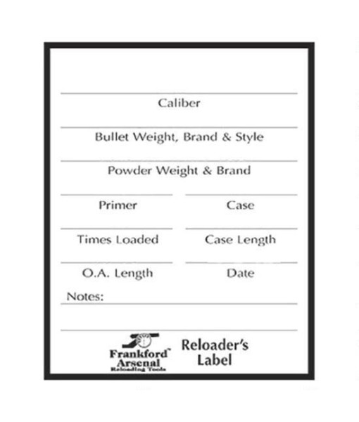 Étiquettes Frankford Arsenal Reloader auto-adhésives pour pistolet et carabine