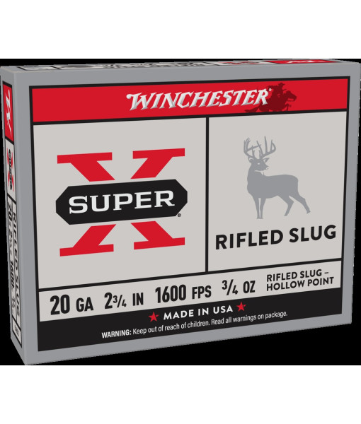 WINCHESTER SUPER X 20GA SLUG 2 3/4'' 3/4OZ 1600FPS 15UN