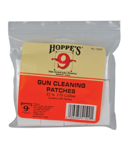 HOPPE'S 9 CHIFFONS DE NETTOYAGE DE PISTOLET CALIBRE .270 -  650UN