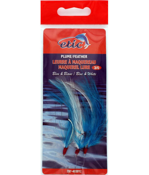 ETIC LEURRE A MAQUEREAU H3/0 PLUME BLEU/BLANC 40LB 48''
